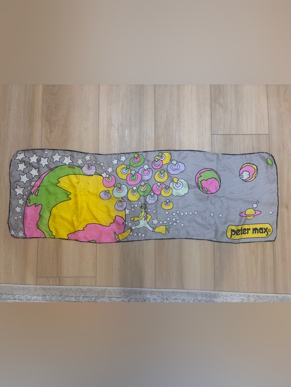 Vintage Peter Max Running Man Silk Scarf Psychedelic Pop Art Mod Rare 1960s